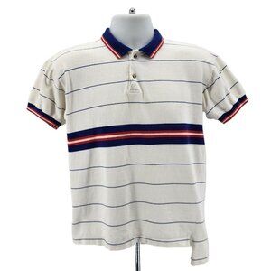 Vintage Marshall Field's Field Sport Chicago White Red Blue Striped Polo Shirt M
